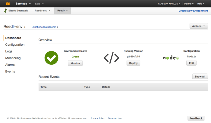 Amazon Web Services dashboard